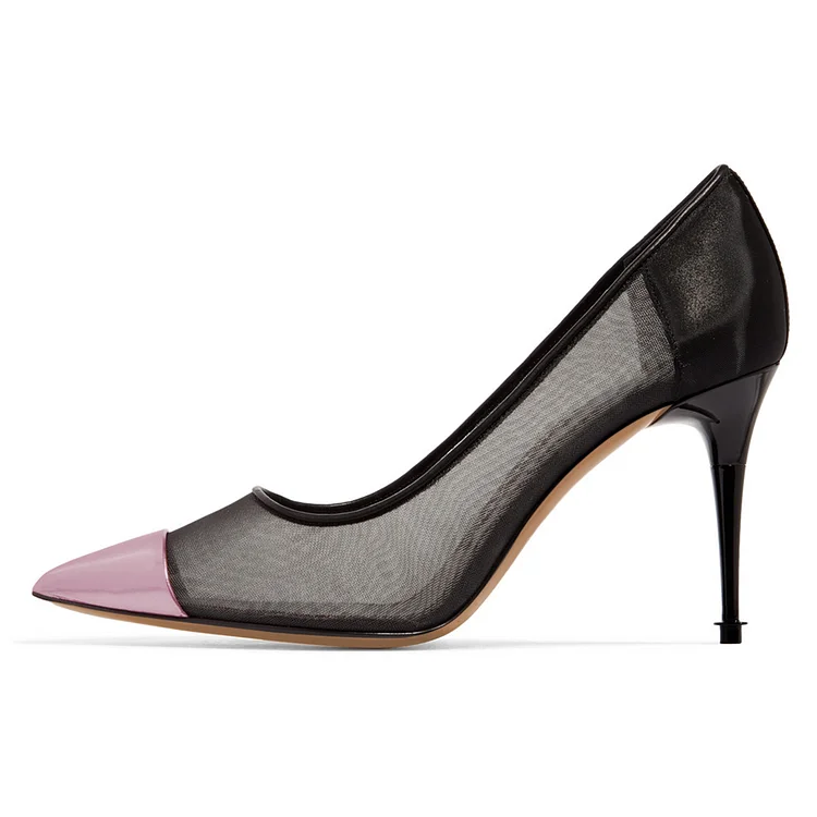 4 inch Heels Pink Pointy Toe Black Mush Stiletto Heel Pumps |FSJ Shoes