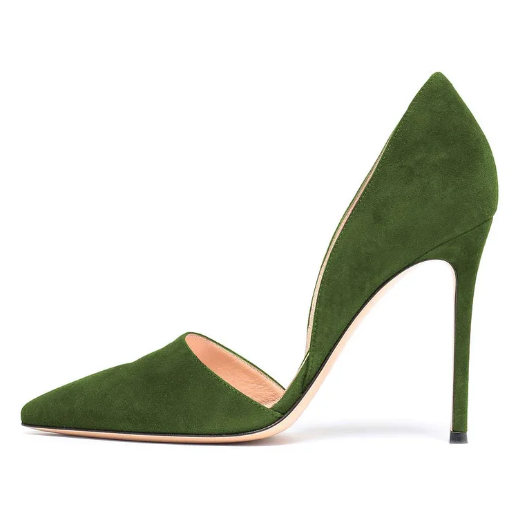 Green Pointy Toe Stiletto Heels Dress Shoes Vegan Suede Commuting Pumps |FSJ Shoes