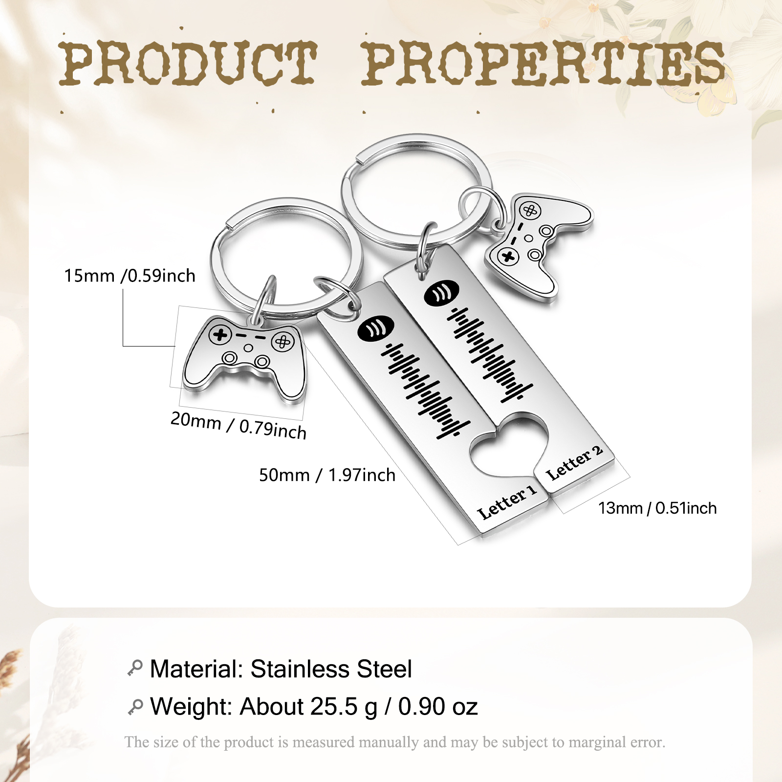 Personalised Spotify Code Keyring Custom 2 Letters Keychain Scannable Music Keychain Valentine's Day Gift for Couples-Jessemade AU