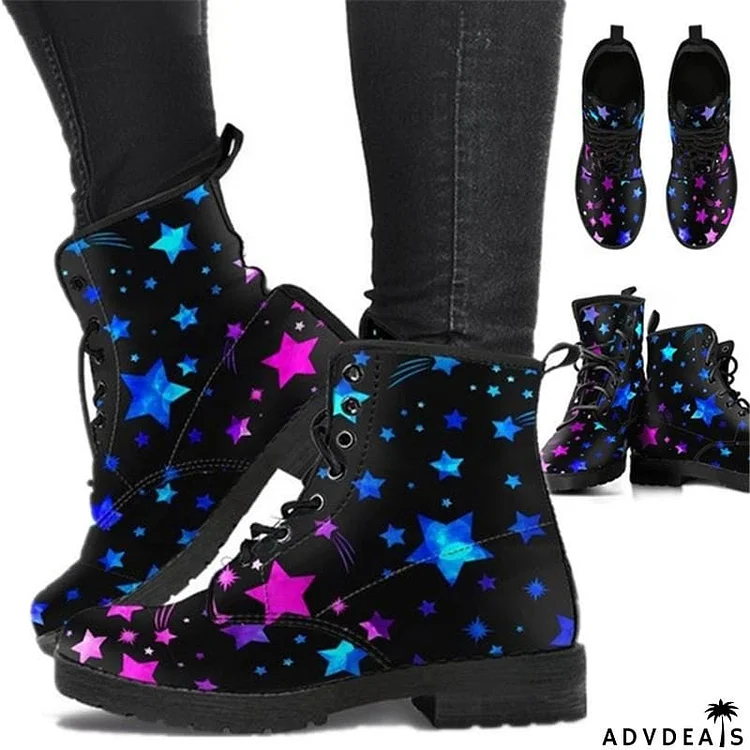 Creative Printed Lace Up Non-Slip Short Boots