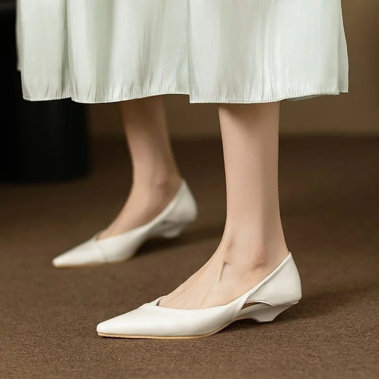 Woherb Woherb Women's Shoes 2024 Pointed Shallow Mouth Cat With Hollow Out Sexy Skirt Soft Sole Comfortable Soft Leather Single Shoes One Pedal-Outfit Ideas