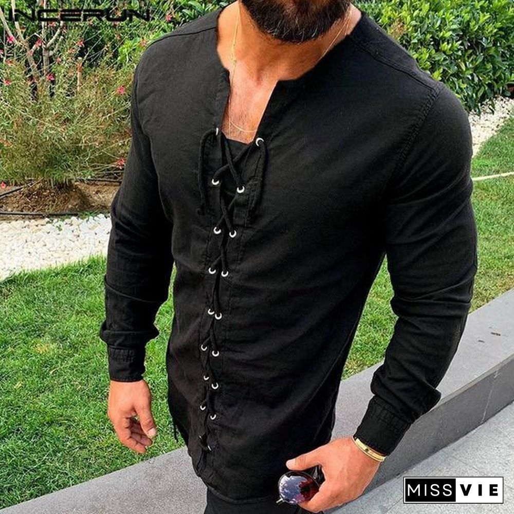 Lace-up Men Pirate Landlord Knight Tunic Casual Shirt