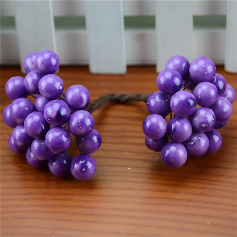 20pcs/40head Pearl Double Head Berries Mini Fake Fruit Berries Artificial Red Cherry Flower Bouquet Stamen Christmas Decorative