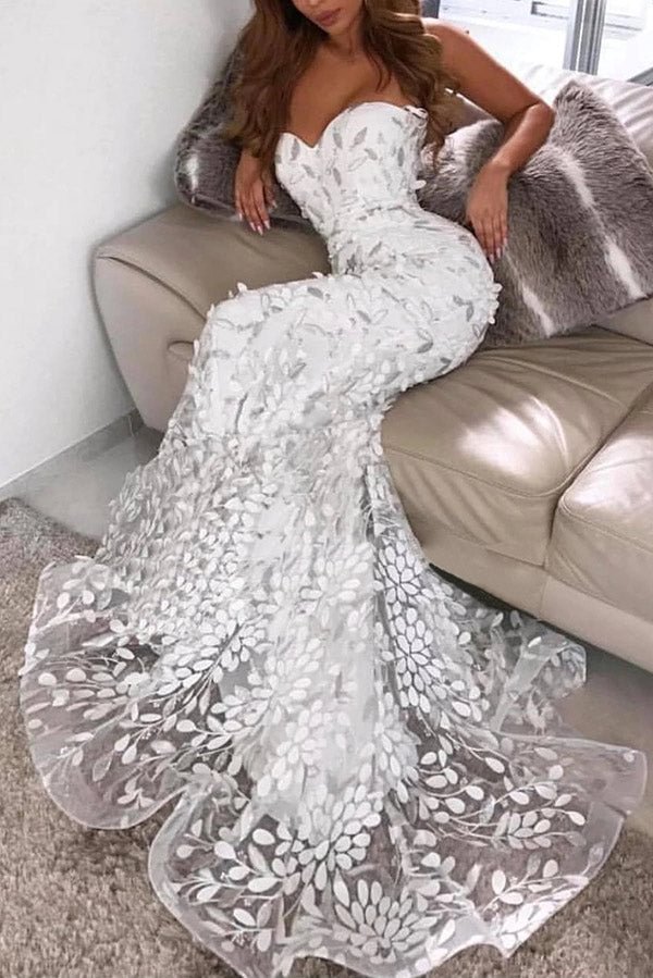 Vintage White Applique Mermaid Prom Dress - Shop Trendy Women's Clothing | LoverChic