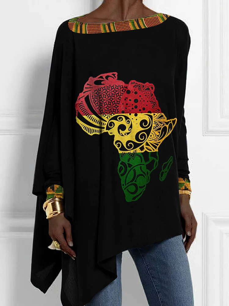 Africa Map Tribal Printed Casual T-Shirt