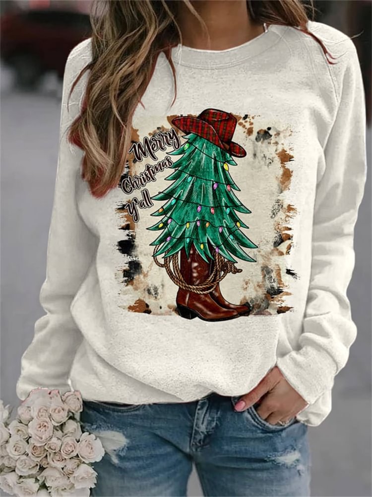 Western Merry Christmas Y'all Print Sweatshirt