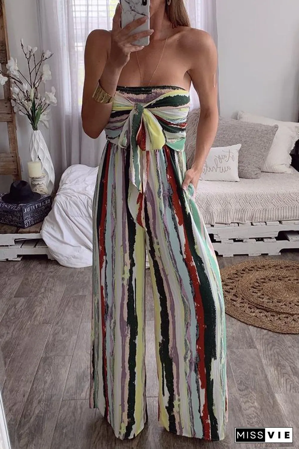 Tie Dye Wide Leg Tube Jumpsuit