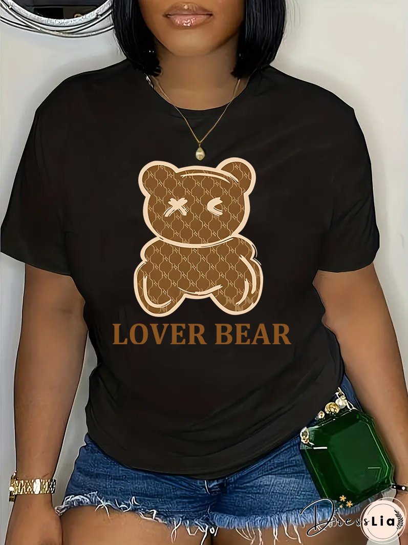 Plus Size Women's Fashion Style Trendy Printed Summer Short Sleeve T-Shirt