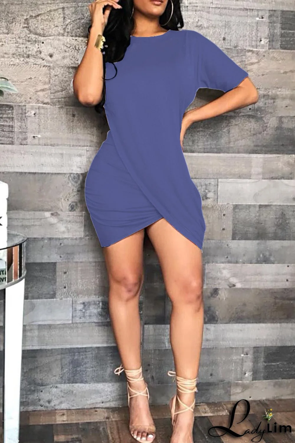 Grey Fashion Casual Solid Split Joint O Neck Short Sleeve Dress