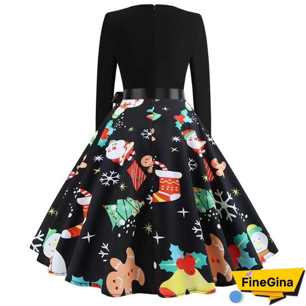 Autumn Winter Fashion Lady Xmas Clothes Christmas Costume Casual Long Sleeve Halloween Print Party Dress