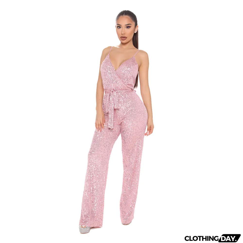 Fashion Sequins Sexy Sleeveless Sling Jumpsuit Spring and Summer Women's Wear