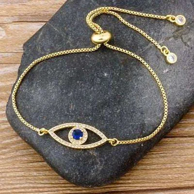 Luxury  Classic Evil Eye Charm Bracelet Shiny Princess Cut Cubic Zircon CZ Adjustable Bangles Copper Jewelry Gift