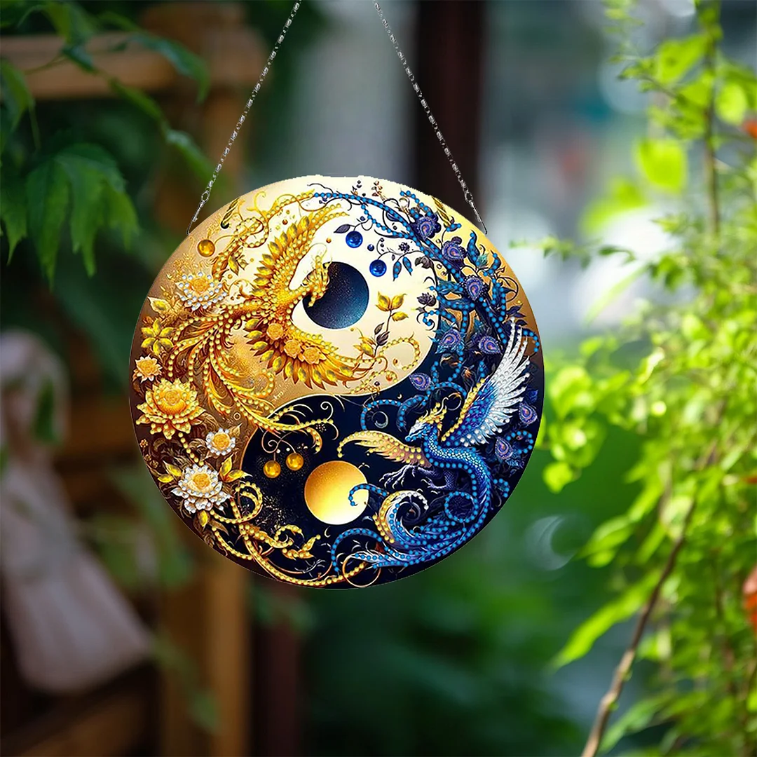 Phoenix Yin Yang 2D Flat DIY Diamond Painting Set Diamond Art Pendant Home Decor
