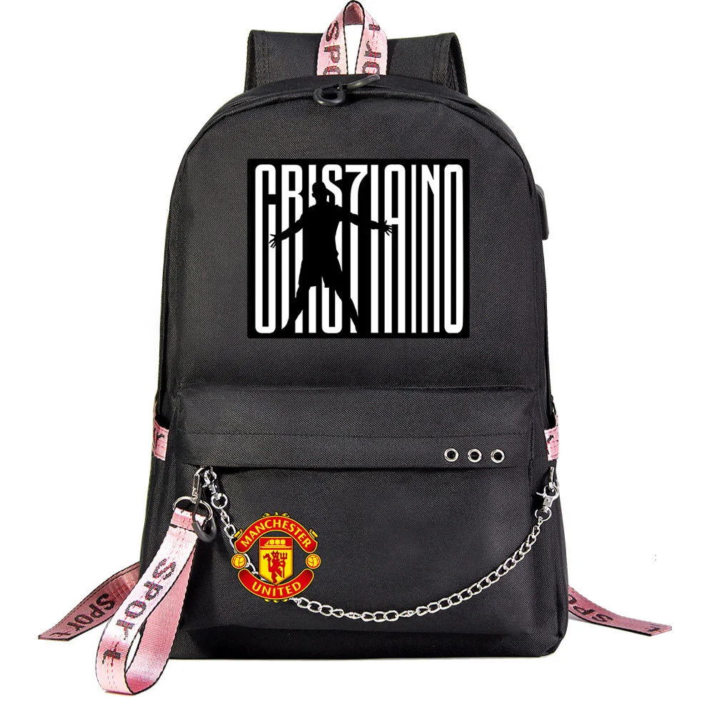 Buzzdaisy Cristiano Ronaldo Theme School Bag with 15-inch Laptop Compartment and USB Charging Cable