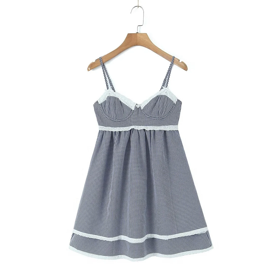 Toloer Gingham Strap Bustier Baby Doll Mini Dress-Outfit Ideas