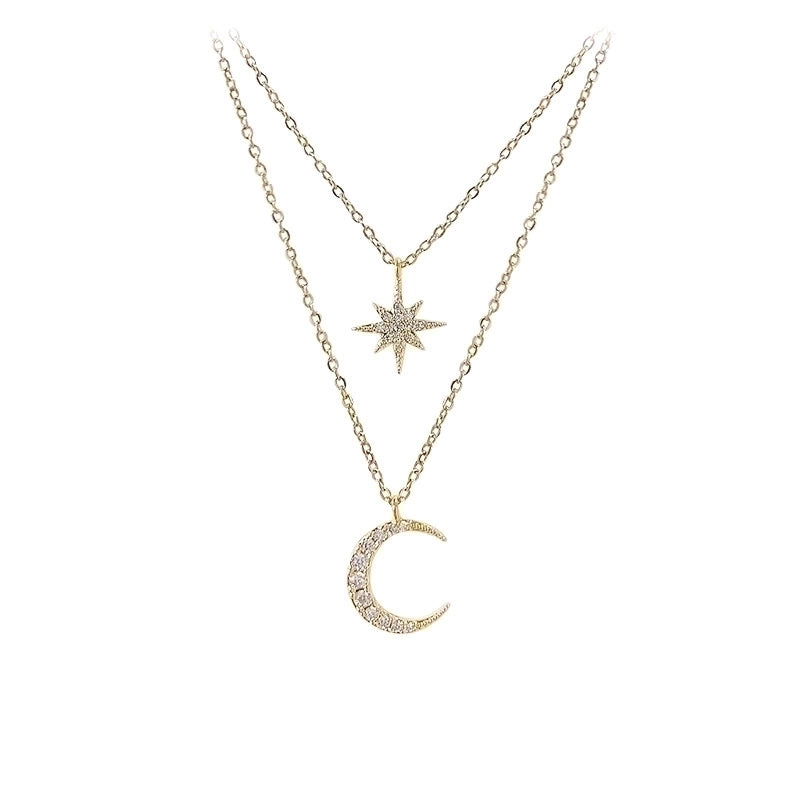 Fashion Moon Copper Star Zircon Necklace