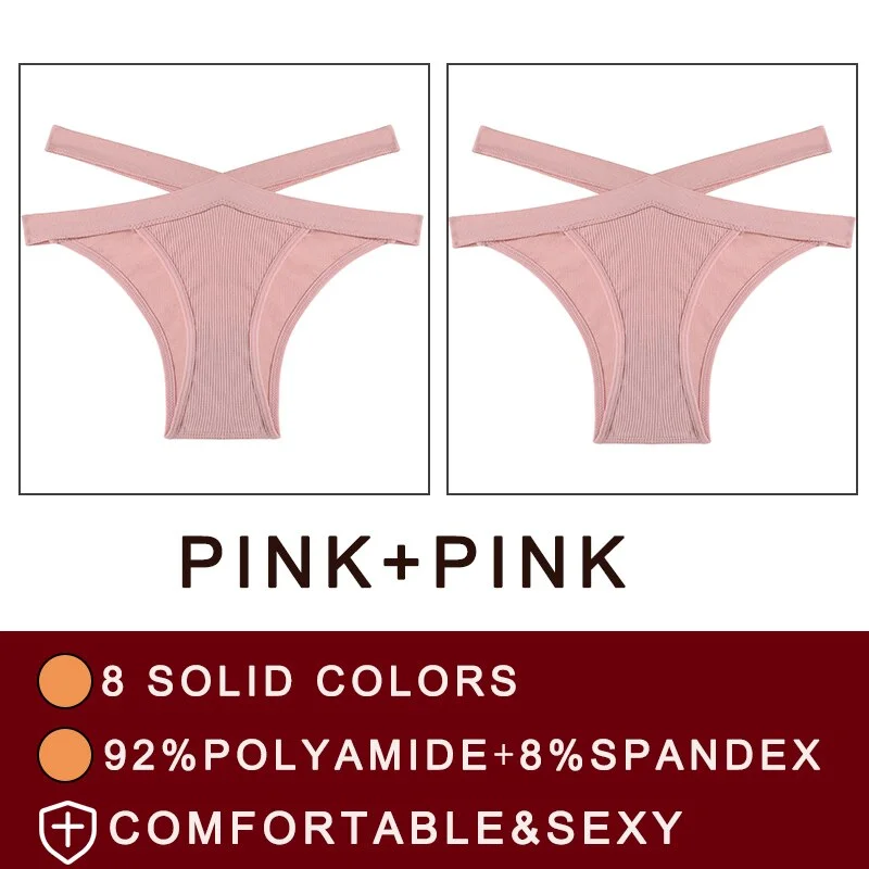 FINETOO 2PCS/Set Fashion Women's Seamless Sexy Panties Lingerie Girls Cross Strap Underwear Briefs 8 Solid Colors Woman Pantys
