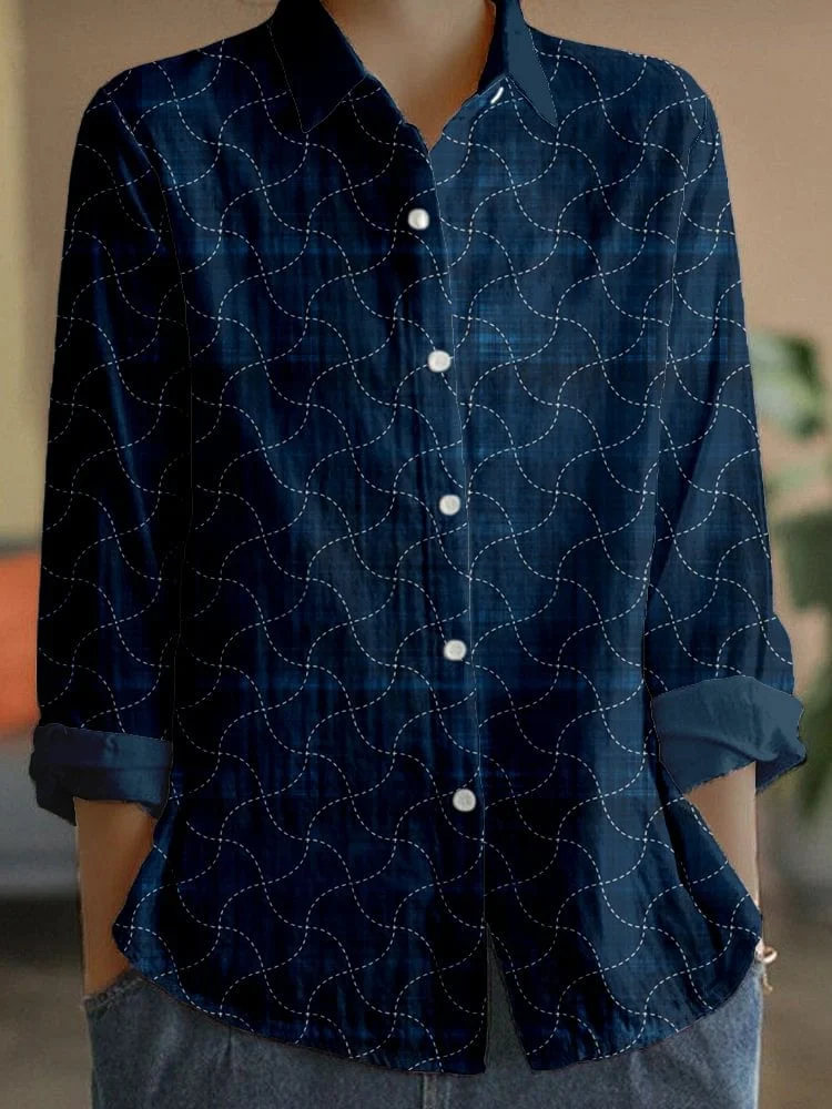Women's Casual Retro Stitching Cotton And Linen Shirt 
