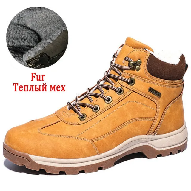 Brand Winter Men's Boots Snow Plush Warm Men's Snow Boots Leather Waterproof Men's Ankle Boots Handmade Mens Shoes Hot Sale