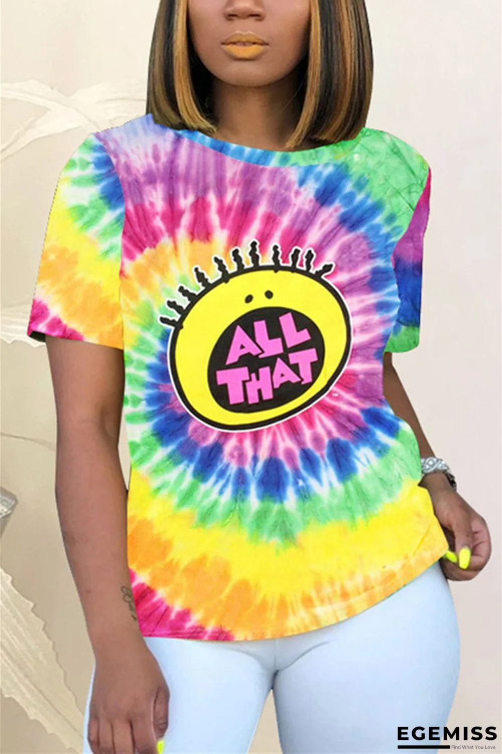 Yellow Fashion Cartoon Print Short Sleeve T-shirt | EGEMISS