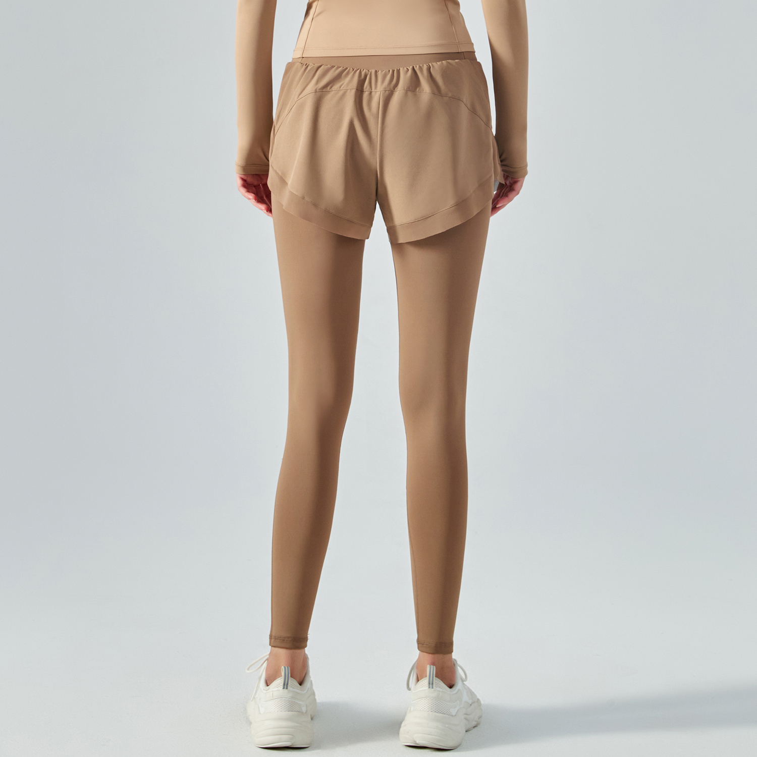 Buy Hergymclothing Cocoa fake 2 pieces high waist butt lifting pocket yoga leggings with shorts at an affordable price