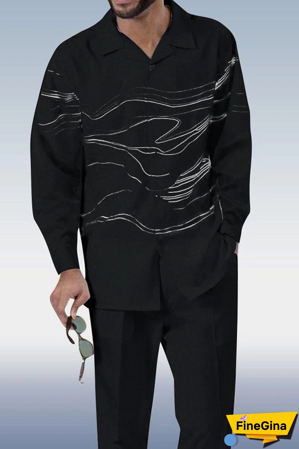 Black Men's Fashion Casual Long Sleeve Walking Suit 021