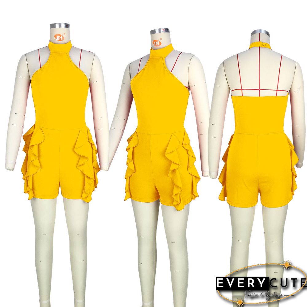 Fashion Sexy Halter Neck Wooden Ear Jumpsuit