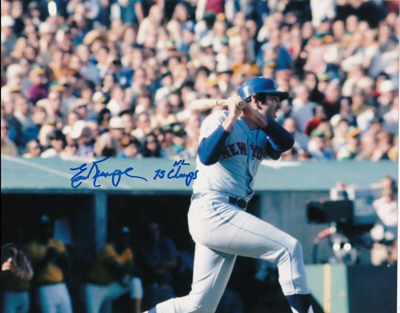 ED KRANEPOOL NEW YORK METS 1973 NL CHAMPS ACTION SIGNED 8x10