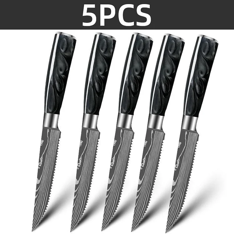 Steak Knife Set Stainless Steel Serrated Beef Knives Damascus Pattern Dinner Tablewares Steak Knives Cutlery Table Knife Set