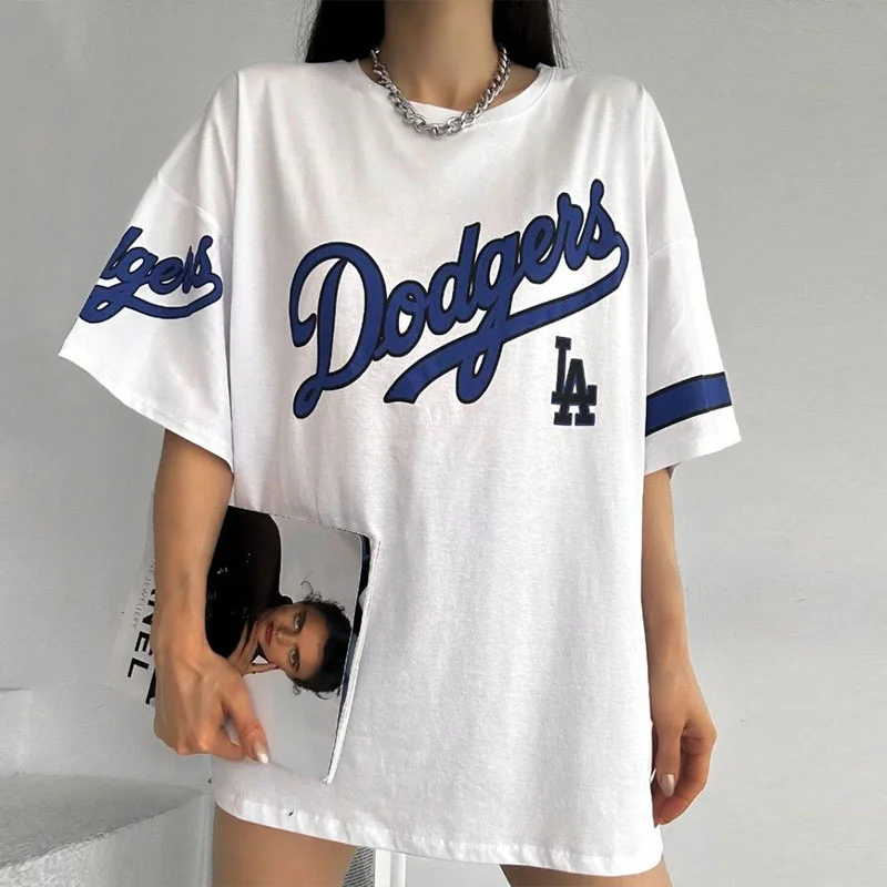  Casual Loose Baseball Support Los Angeles Dodgers Print  T-Shirt