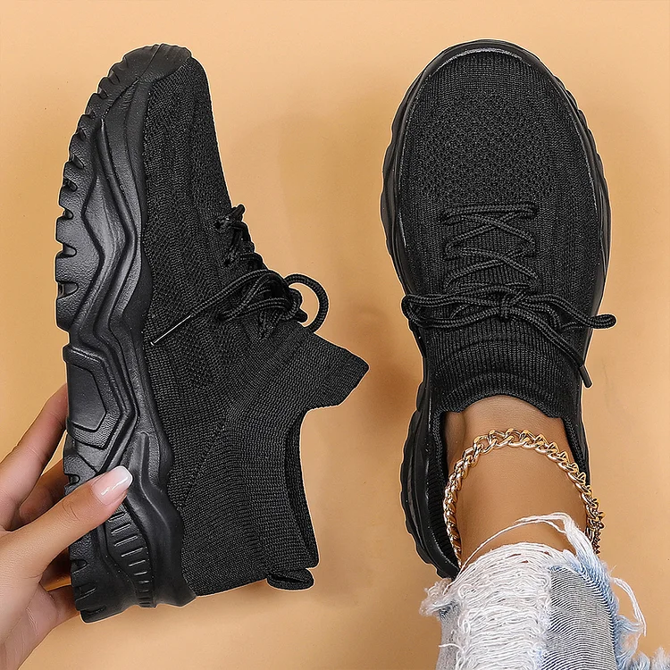 Knitted Round Toe Casual Breathable Lace Up Sneakers
