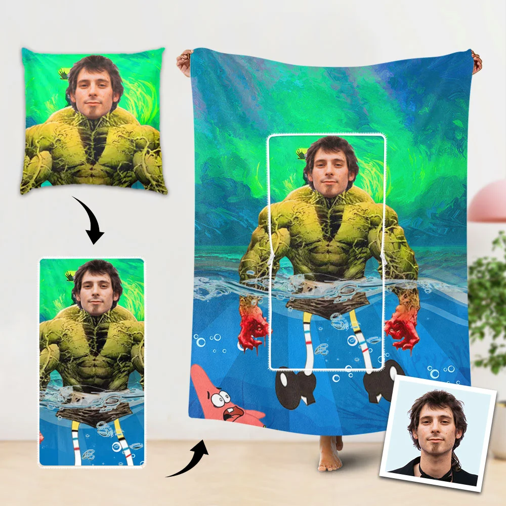 Custom Travel Blanket Personalized Hulk And Spongebob Pillow Blanket