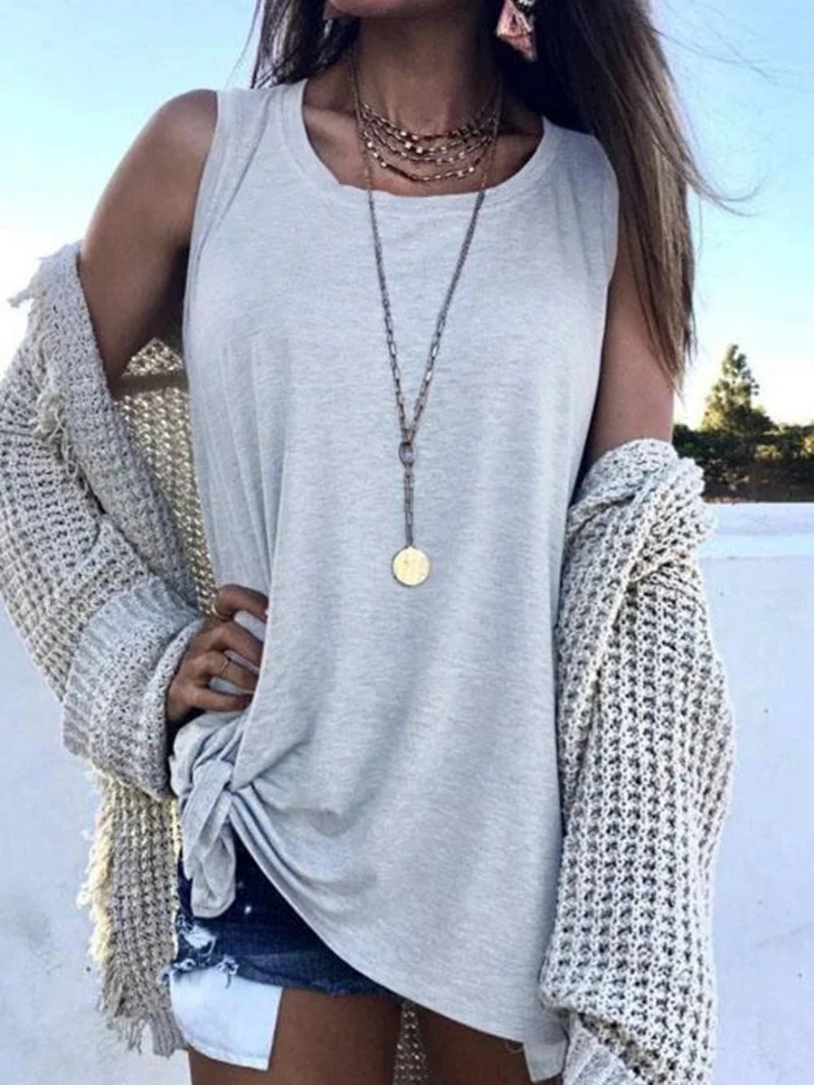 Solid Color Tie Hem Tank Top