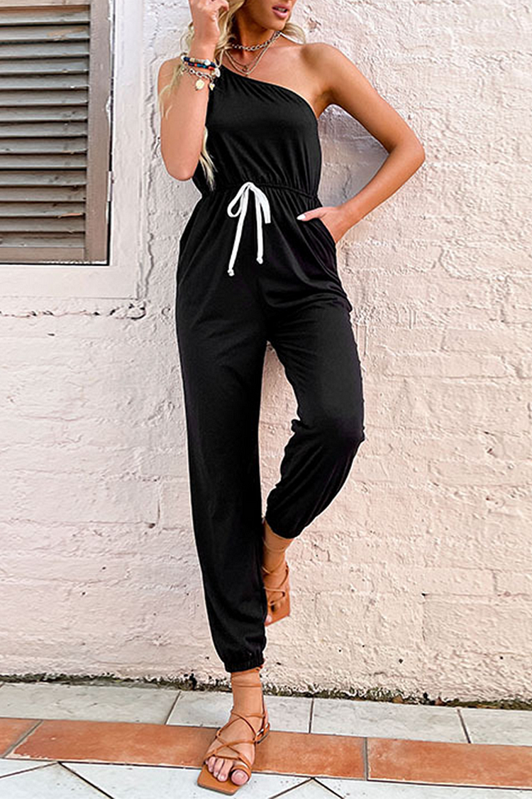Fashion Solid One Shoulder Harlan Jumpsuits - Life is Beautiful for You - SheChoic