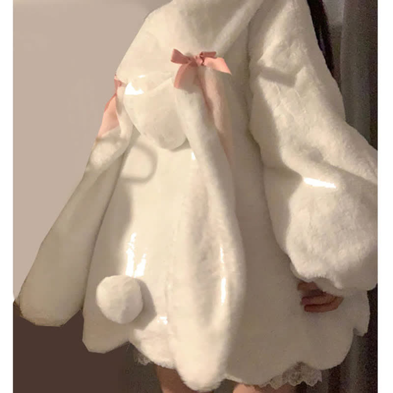 Kawaii Bunny Ears Velvet Loose Hooded Coat Outerwear