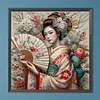 Fan Peony Geisha Full Diamond Art Painting Kit 40 x 40CM for Adults