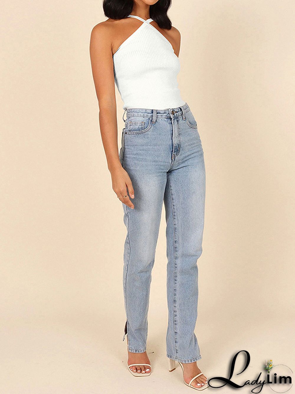 Skinny Sleeveless Solid Color Halter-Neck Vest Top