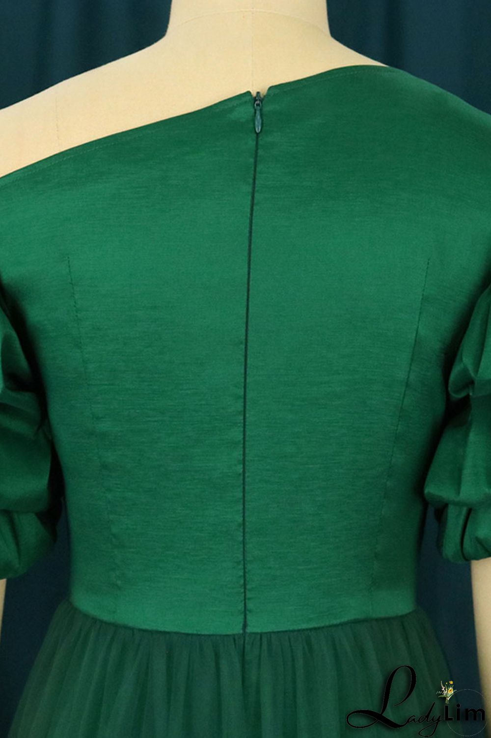 Green Elegant Solid Split Joint Oblique Collar Evening Dress Dresses