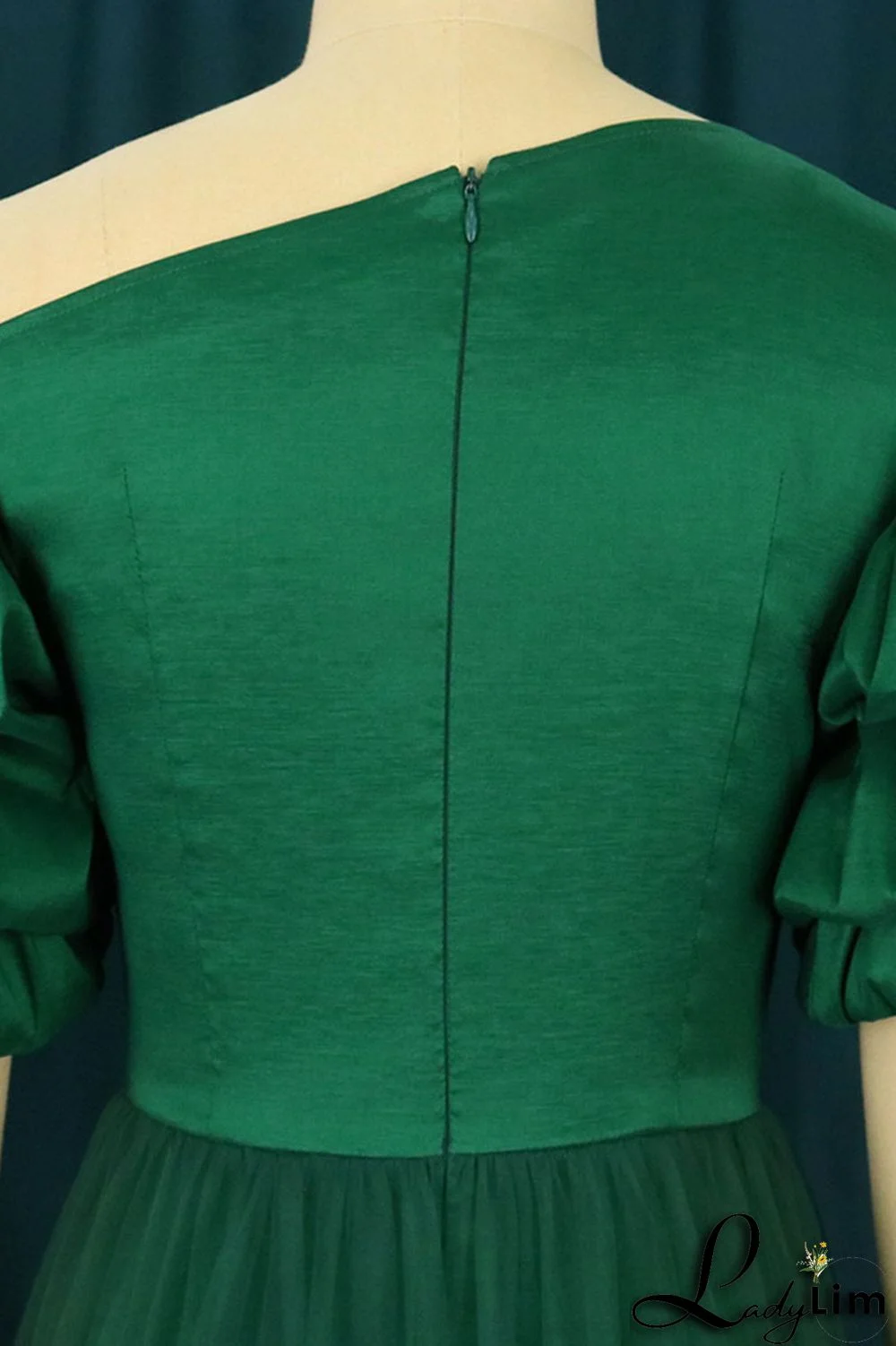 Green Elegant Solid Split Joint Oblique Collar Evening Dress Dresses