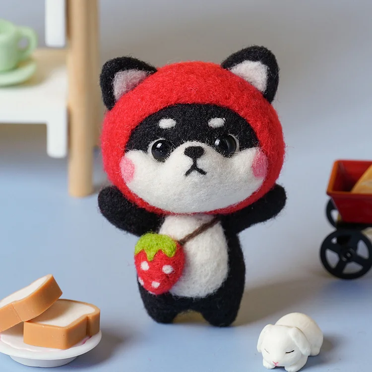 FeltingJoy - Cute Shiba Inu Needle Felting Kit - Strawberry Black