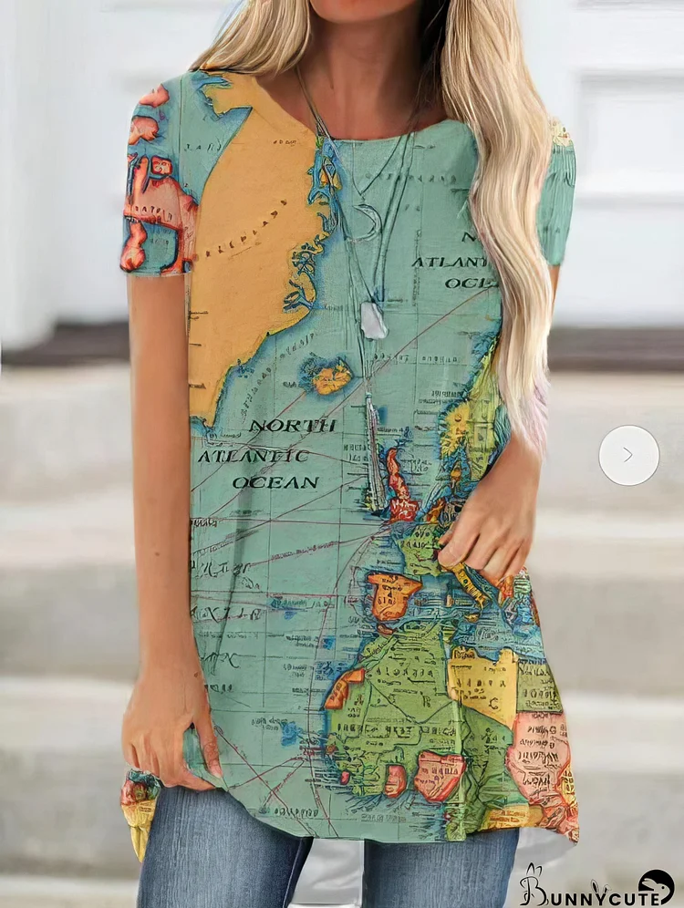 Loose Map Print Short-sleeved T-shirt