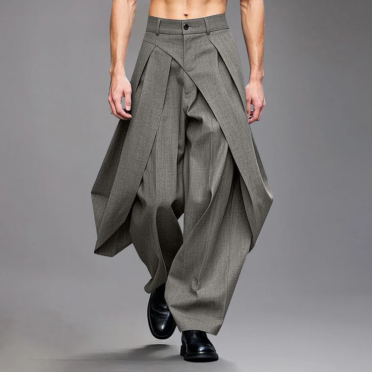 Fashion Mid Rise Irregular Layered Wide Leg Pants 