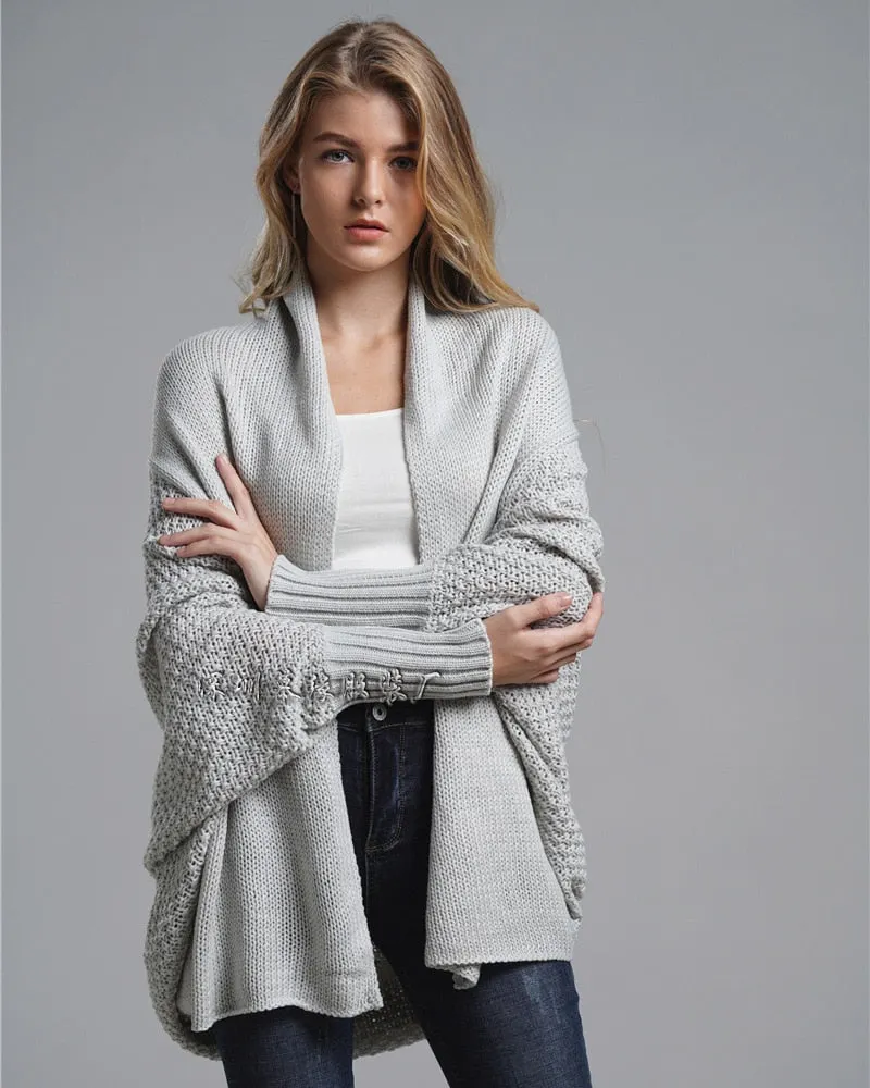 2021 new style bat sleeve large size long knitted cardigan sweater women's jacket women's sweater
