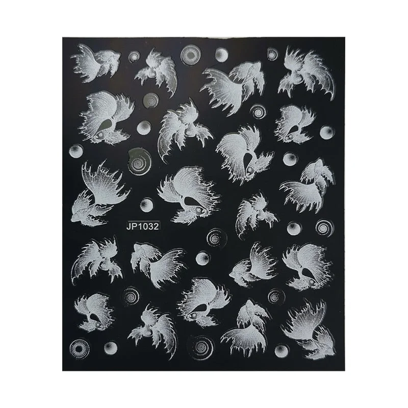 5D White Nail Sticker Rose Flower Engraved Embosse Design Transfer Decals Slider Wraps DIY Nail Art Decoration Accessories