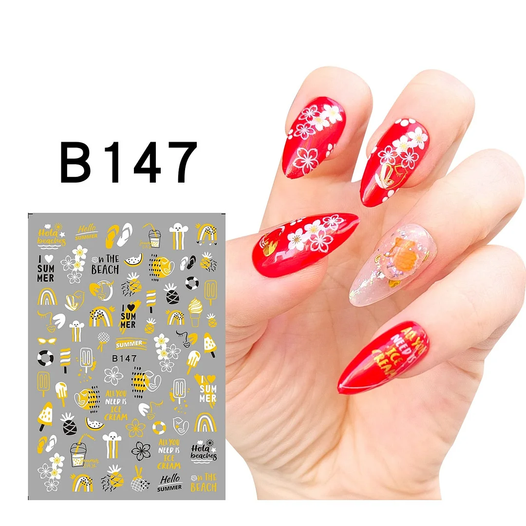 1Pcs Iridescent Silver Laser Snowflakes 3D Nail Stickers Leaves Flowers Summer Self Adhesive Transfer Sliders For Manicures Tips-Nail Inspo