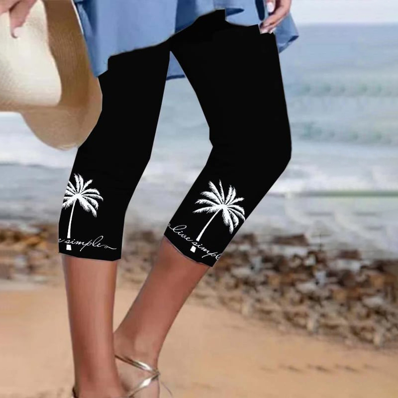 Coconut Tree Casual Midi Leggings  artssus