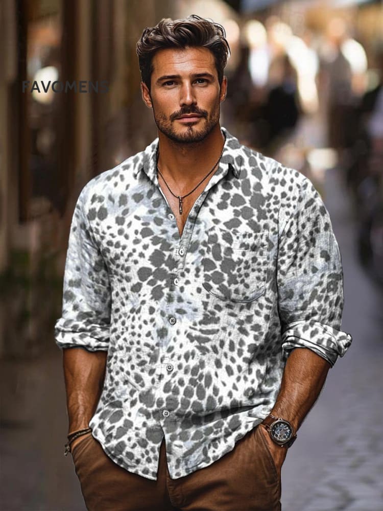 Vintage Leopard Print 100% Cotton Long Sleeve Shirt Multicolor / S