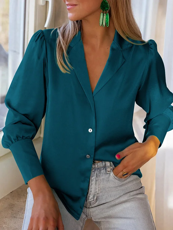 Buttoned Long Sleeves Notched Collar Blouses&Shirts Tops
