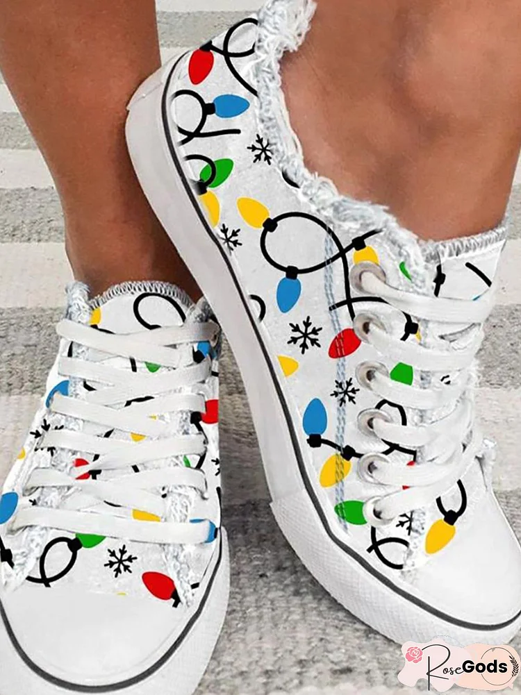Colorful Print Lace-Up Canvas Shoes