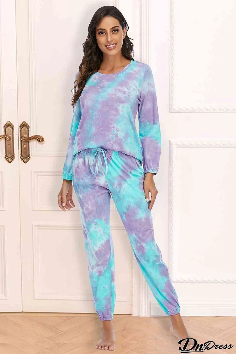 Tie-Dye Top and Drawstring Pants Lounge Set